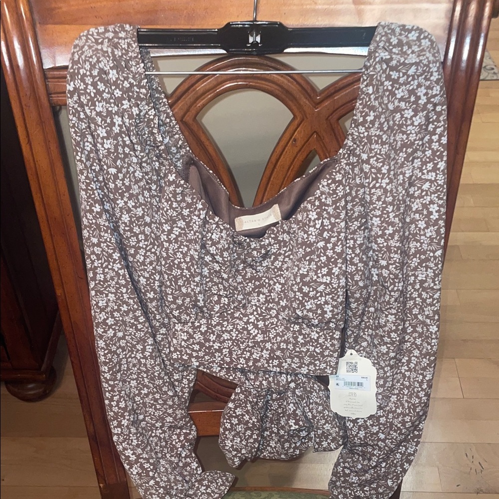 Brown Floral Long Sleeve Top